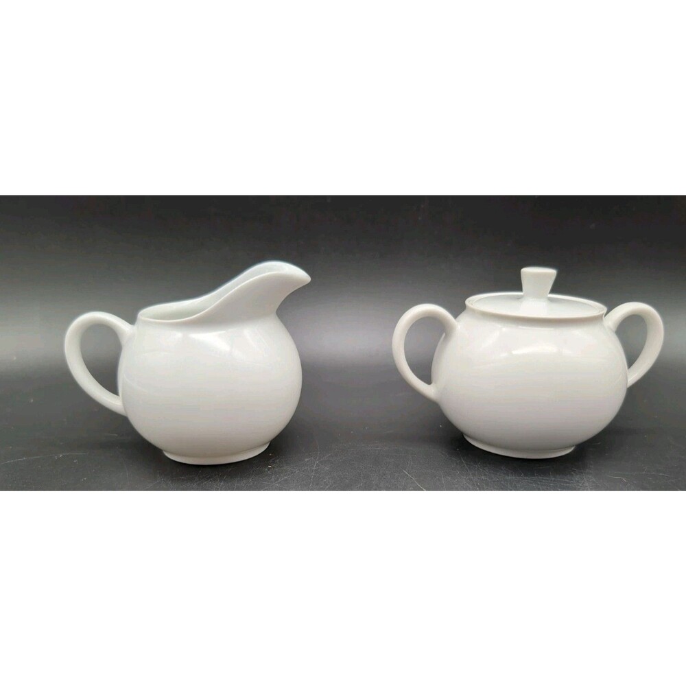 Vintage Arzberg White Ceramic Milk Creamer Jug Covered Sugar Dish 1382 Germany